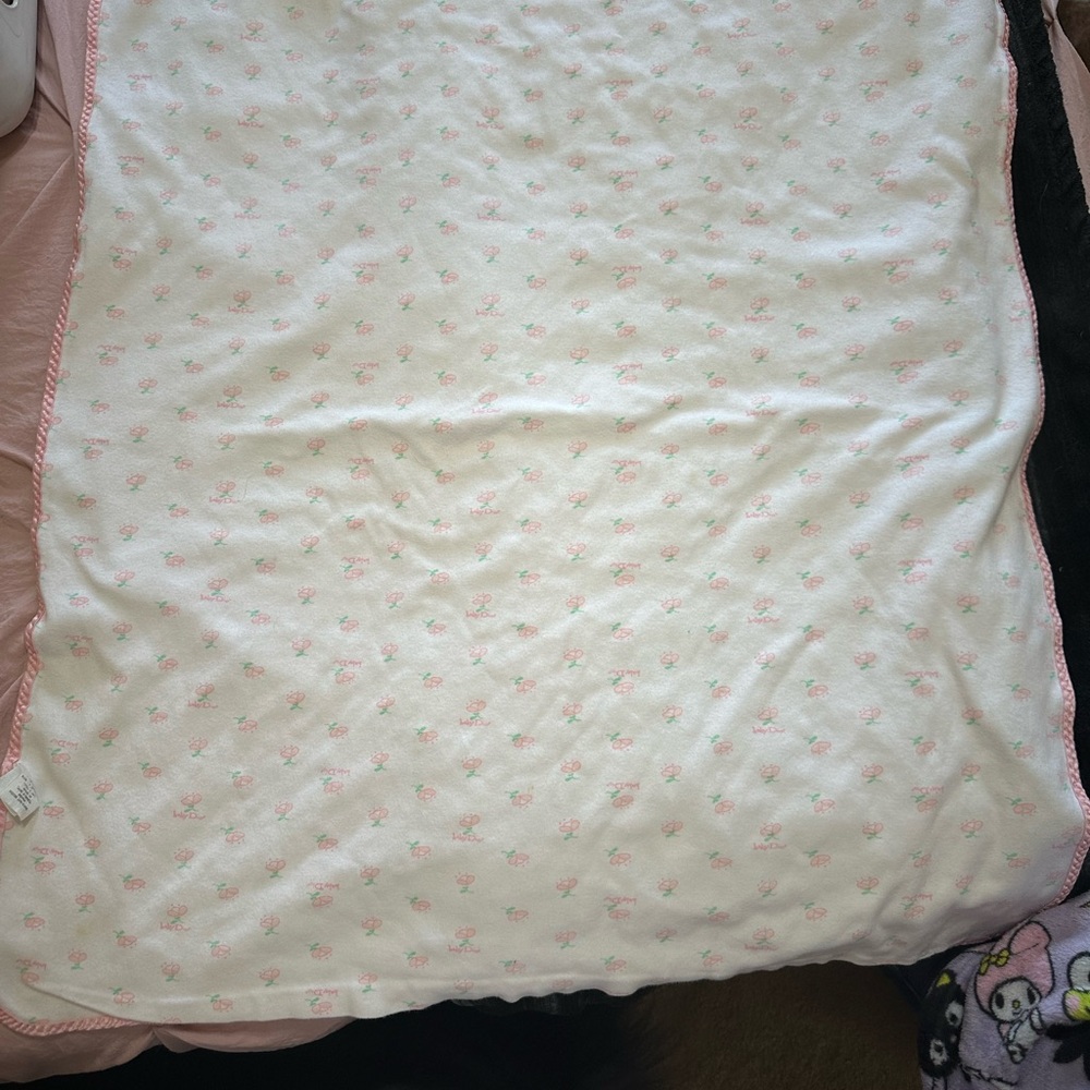 Dior White Baby Blanket with Pink Floral Dots